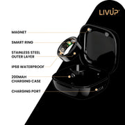 LivUp LU-SMTRNG-500 Smart Ring, Health Monitoring, Sleep Tracking, Multiple Exercise Modes, Bluetooth, Black, Size 9
