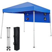Vecukty Pop Up Canopy Tent, 10ft x 10ft Base, 8ft x 8ft Top, Blue, UV-Resistant Waterproof Cover, Steel Frame with Angled Legs, Adjustable Height, Four Storage Bags
