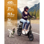 Kistp KC1-Black 12 inch Commuter Electric Scooter with Basket, KC1
