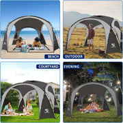 Yuyuanxiang Easy Beach Tent Canopy, 12x12ft Waterproof Polyester with UPF 50+ Sun Protection, Detachable Silver-Coated Side Walls, Stability Poles, Ground Pegs, Gray, UNC-1212-GY