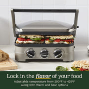 Cuisinart Griddler Electric Sandwich Maker, 5-in-1 Cooking with Reversible Nonstick Plates, Adjustable Dual Temperature Controls, Brushed Stainless Steel, GR-4NNAS