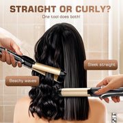 Amybaby Ceramic Hair Straightener and Curler 2 in 1, 1.25 in Gold-Infused Ceramic Barrel, Adjustable Temp 250F-450F, Dual Voltage, Anti-Tangle Styling Tool