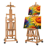 G TALECO GEAR H-Frame Easel, Adjustable Dual Canvas Setup, Beechwood, Foldable with Lockable Wheels, Supports Canvases up to 77 in, Reddish Brown or Natural