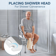 KEKOY Shower Chair with Backrest, 500lb Capacity, Height Adjustable Bath Stool, Heavy Duty Aluminum Alloy Frame, Padded Seat, Showerhead Holder