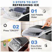 Gianna Countertop Ice Maker, Portable Bullet Ice Machine, 26 lb Daily Output, Dual Ice Cube Sizes, 2L Water Tank, Black, ZBJ-PP10A-BK-HJ