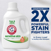 Arm & Hammer Sensitive Skin Liquid Laundry Detergent, Hypoallergenic, Free & Clear, Baking Soda Enhanced, 105 fl oz, 105 Loads