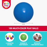 Play Day 100 Multi-Colored Plastic Play Balls, 2.5 in Diameter, Ages 1 Year and Up