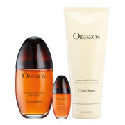 Calvin Klein Obsession Eau de Parfum Gift Set for Women, Spicy Amber and Mandarin Scent, 3.4 oz Spray, 6.7 oz Body Lotion, 0.5 oz Mini Spray, 446330