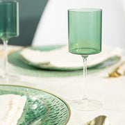PLASTICPRO Plastic Wine Goblets, 9 oz, Two-Tone Green and Clear, Reusable Hard Plastic Stemware, 10 Pack