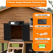 Pet Deluxe Extra Large Automatic Chicken Coop Door, Solar Powered, Anti-Pinch Horizontal Dual-Door, Weatherproof Aluminum, Timer, Light Sensor, Remote Control, SWM-01266