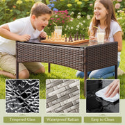 Homall 4 Pieces Outdoor Patio Furniture Set, Weather-Resistant PE Rattan Wicker, Steel Frame, Cushions with Removable Covers, Tempered Glass Table, Blue Beige