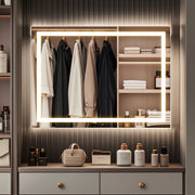 Edx Anti-fog LED Bathroom Mirror, Dual Light Source, Three Lighting Modes, Adjustable Brightness, White, 28x36 in