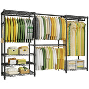 ULIFHOME E1 Max Closet Garment Rack, Adjustable Metal Freestanding Expandable Clothing Storage w/ 4 Hanger Rods, Blcak