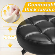 OUTMASTER Rolling Stool, Height Adjustable 19.3-24.4 in, Black PU Leather, 360 Swivel Wheels, Thick Foam Cushion