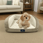 Serta Quilted Orthopedic Bolster Couch Dog Bed, Small, Gray, 28x24 in