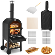 Costway OP70813 Outdoor Pizza Oven Wood Fire Pizza Maker Grill w/ Pizza Stone & Waterproof Cover