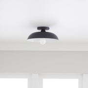 Better Homes & Gardens Contemporary Matte Black 1-Light Flush Mount Ceiling Light with White Inner Shade, Minimalist Drum Bowl Design