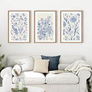TOARTi Classic Chinoiserie Framed Canvas Wall Art Set, Blue Watercolor Flower Wall Decor, 16