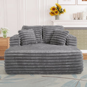 Muumblus Oversized Chaise Lounge Chair, Plush Corduroy Upholstered, Queen Sofa Bed, Reclining, Mid-Century Modern, Gray