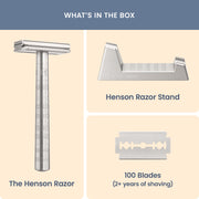 Henson Shaving AL13 Safety Razor Shaving Kit with Aluminum Stand and 100 Double-Edge Blades