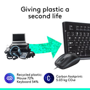 Logitech Keyboard and Mouse Combo, Wired USB, Full-Size Spill-Resistant Keyboard with Number Pad, Optical Ambidextrous Mouse, Black, 920-002565