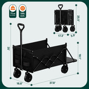 Favoyard Collapsible Wagon, 300lb Capacity, Extended Tailgate, All-Terrain 360 Wheels, Adjustable Handle, Drink Holders, Black, 100L