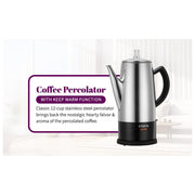 CDKM PC-9822 Stainless Steel 12-Cup Coffee Percolator with Clear Brewing Knob