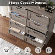 Homfa BOT-PB-013 Horizontal 8 Drawer Dresser, Wood Storage Cabinet Double Dresser for Bedroom Living Room, Gray