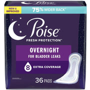 Poise 54944 Incontinence Pads for Women, 8 Drop, Overnight Absorbency, Extra-Coverage, 36Ct