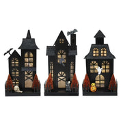Pre-Lit Metal Halloween Houses, Set of 3