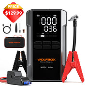 WOLFBOX 4000A Jump Starter with 160PSI Cordless Air Compressor, 65W Fast Charging Power Bank, 24000mAh Battery Booster for 10L Gas and Diesel Engines