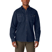 Dickies Men's Flex Denim Long Sleeve Button-Down Shirt, Relaxed Fit, Dark Denim Wash, WL301