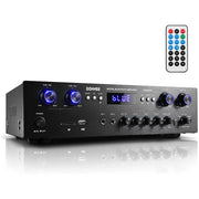 Donner EC6507 Bluetooth 5.0 Stereo Audio Amplifier Receiver, 4 Channel, 440W Peak Power Home Theater Stereo Receiver USB, SD,FM, 2 Mic in Echo, RCA, LED, Speaker Selector for Studio, Home-MAMP5