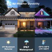 IJIL Permanent Outdoor LED String Lights, 100 FT, 60 RGBIC Multicolor LEDs, IP67 Waterproof, Remote Control and Bluetooth App, SZRSTH