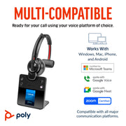Poly Savi 8410 Office Monaural DECT Wireless Headset with Active Noise Cancellation, Black