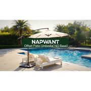 Napwant 10ft Patio Cantilever Outdoor Umbrella, Hanging Offset Design, White, Crank Opening, Adjustable Tilt, Steel Cross Stand Included