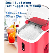 LHRIVER HZB-15N-LH-RDN2 35lbs Countertop Ice Maker, Crushed Nugget Ice Type with Scoop, Red
