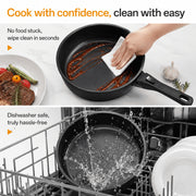 NULAS 21 Piece Cookware Set, Nonstick Ceramic Coating, Stackable with Detachable Handle, Oven Safe, Dishwasher Safe, Black, W-PPS-B