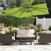 FUNDAZE 8x8ft Hanging Cantilever Patio Umbrella with Base Square Outdoor Sun Shade with Crank & Tilt for Garden Backyard Deck Apple Green