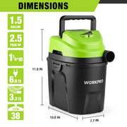 WORKPRO Wet Dry Shop Vacuum, 1.5 Gallon, 2.5 Peak Horsepower, Portable, Black, W125442AW