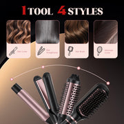 Nicebay Thermal Brush Curling Iron Set, 4-in-1 Hair Styling Tool with Curling Iron, Flat Iron, Straightening Brush, Thermal Round Brush, Ceramic Coating, Adjustable Temperature, Gold