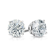 JeenMata 2 Carat Round Moissanite Adult Stud Earrings In 18K White Gold over Silver, Round 2 ct
