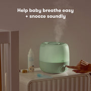 Frida Baby 3-in-1 Cool Mist Humidifier with Essential Oil Diffuser and Nightlight, Top-Fill, 60 Hour Runtime, Whisper Quiet, Sage Green