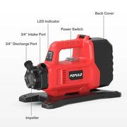 Populo Hybrid Water Transfer Pump, 120VAC/20VDC 4.0Ah 325GPH 45Ft Portable Electric Utility Pump