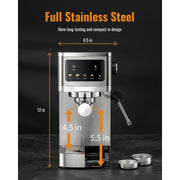 GDOR 20 Bar Espresso Machine with Milk Frother, Touchscreen Control, Adjustable Temperature, Stainless Steel, Compact Design, CM1661