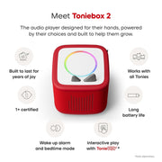 Tonies Toniebox 2 Interactive Audio Player Bundle with 6 Disney Tonies, Sunset Red