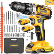UNTIMATY S230405 21V Cordless Power Drill Set with 2 Lithium-ion Batteries, Keyless Chuck, 25+3 Position Clutch