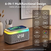 Volivo RGB 5.3 Bluetooth Speaker with Digital Alarm Clock, 15W Qi Wireless Charging, FM Radio, White Noise Sound Machine, 12-Mode RGB Ambient Lights, GF1002