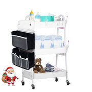 SERVXIN Baby Diaper Caddy Organizer Cart, Metal 3-Tier Rolling Storage Cart with 360 Swivel Wheels, White