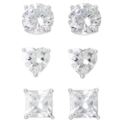 Believe by Brilliance SF00124RZW.WM Silver-Plated Cubic Zirconia Earring Set with Heart, Round, and Square Studs